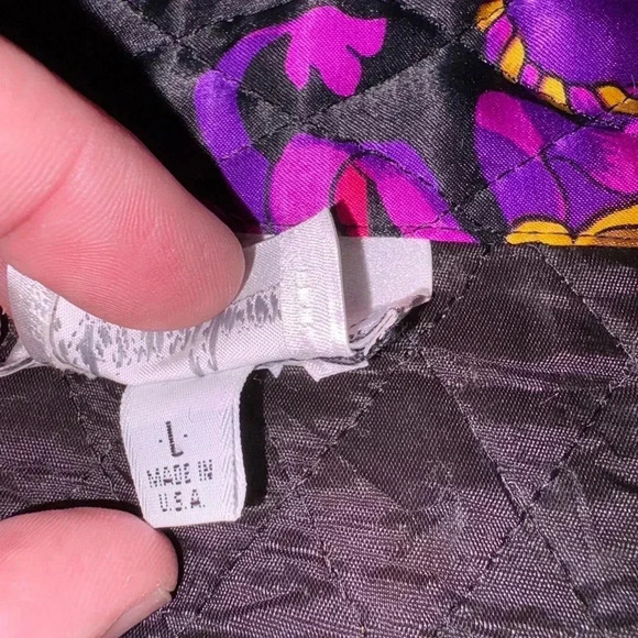 Ruth Norman Vtg Satin  Quilted Print Jacket, Neiman Marcus Size L - Picture 5 of 7